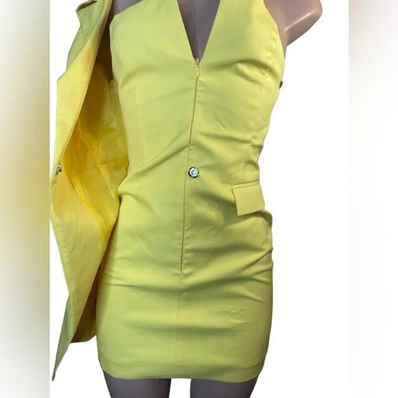 Blazer dress with one shoulder yellow unique piece size small - Picture 9 of 14